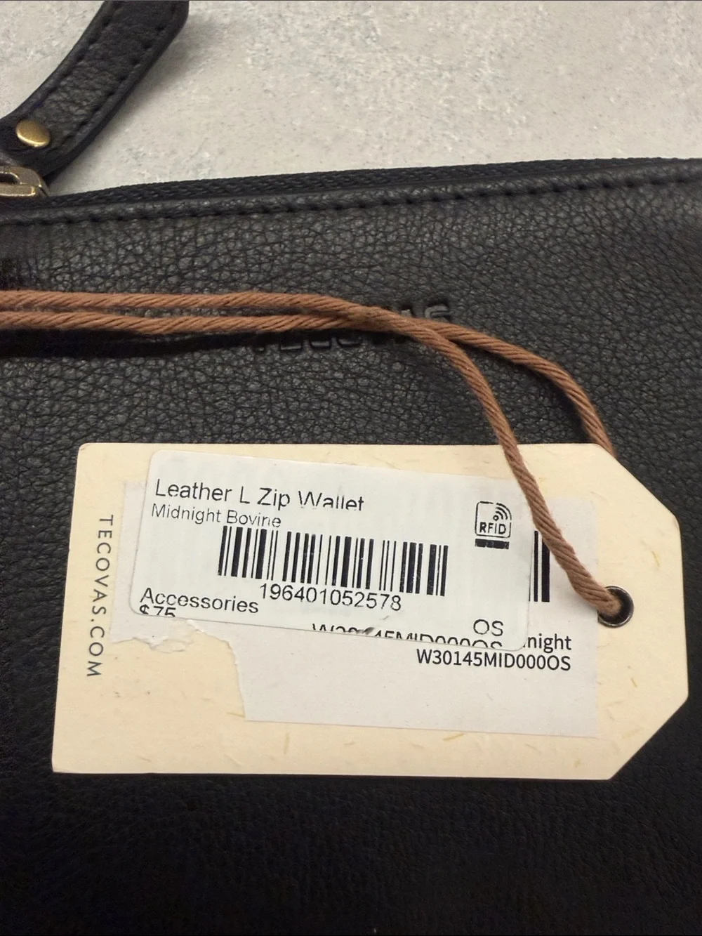 Tecovas Black Pebbled Leather Zip Wallet NWT